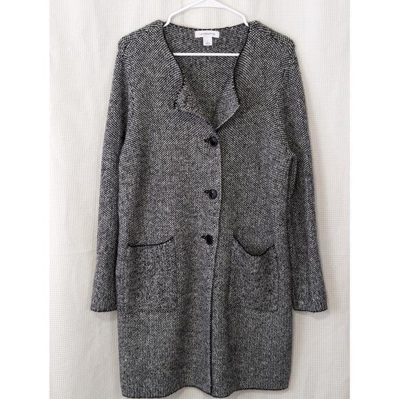 LIZ CLAIBORNE! BLACK, WHITE MICRO WEAVE OVERSIZED CARDI SWEATER! SZ L - Picture 3 of 9